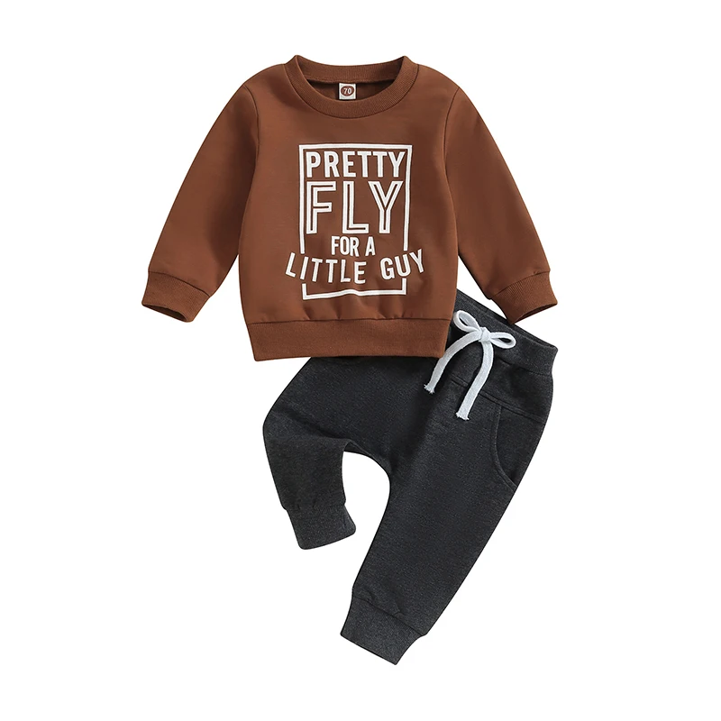 

Baby Boy Fall Winter Clothes 2Pcs Set Toddler Letter Print Crewneck Sweatshirt Tops Trousers Pants Outfits