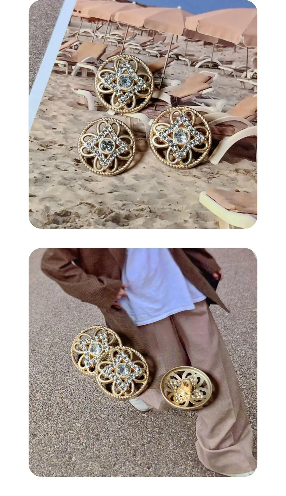 10 Stück Metallknöpfe, Kleidungszubehör, eingelegte Strass-Dekorationsknöpfe für Kleidung, DIY-Bastelbedarf, Nähzubehör, ausgehöhlter Knopf – Detail 8