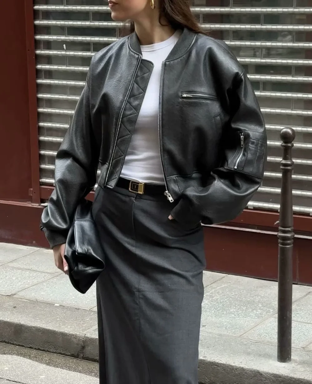 LIBIELIY Padded Leather Jacket Autumn-Winter New Fashion Spice Girl Style Short Chunky Texture Women's Jacket Motorcycle Leather