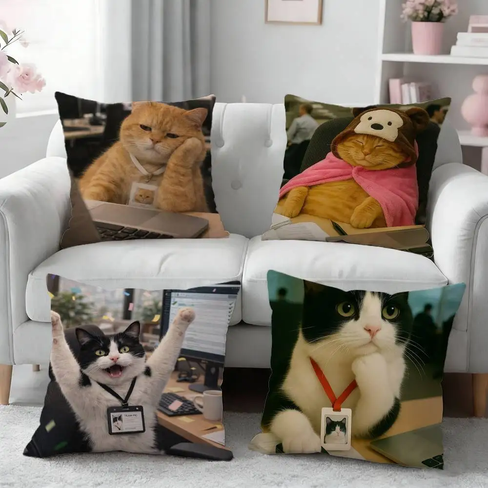 

Funny cute office cat Pillow Case Pattern Printed Pillowcase For Living Room Sofa Cushion Cover