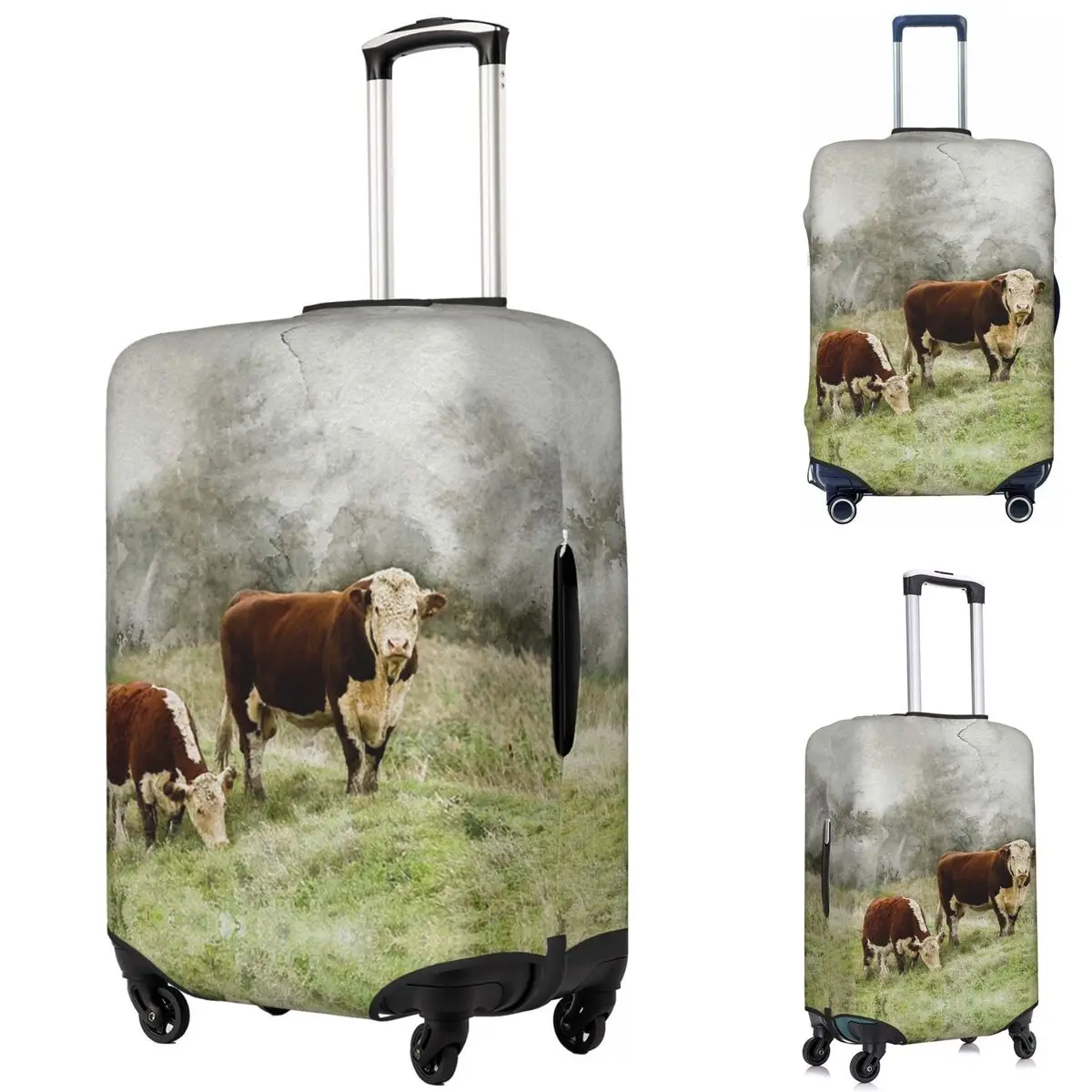 

Hereford Bull And Cow Watercolour Photograph Suitcase Cover Protection Elastic Trip Luggage Protector Covers for 18-32 Inch