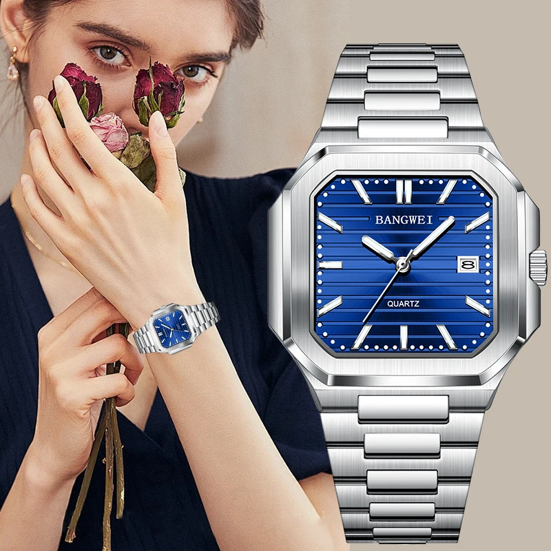 

Элегантные роскошные женские часы BANGWEI, модные, с простым циферблатом, женский браслет, водонепроницаемые, светящиеся, с датой, классические кварцевые часы для женщин