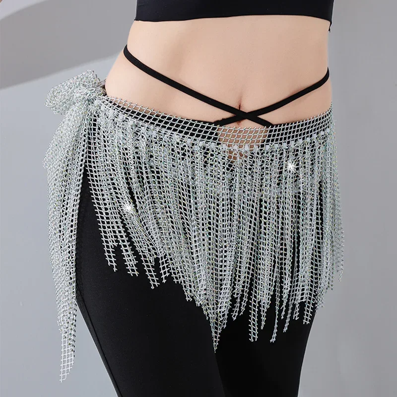 Belly Dancing Performance Belt for Women Senior Full Diamond Triangle Tassel Hip Scarf Oriental Dance Competition Accessories