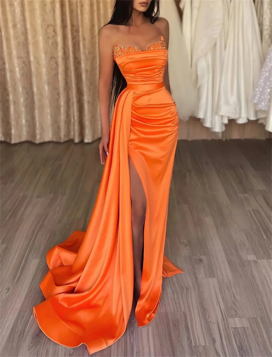 Shiyicey Orange Sleeveless Ball-Gown Sequin Sweetheart Floor-length Lace Up Long Prom Party Dresses Elegant Woman Evening Gowns