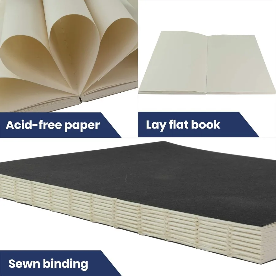 دفتر رسم LayFlat مقاس 8.27 × 11 بوصة دفتر ملاحظات أسود فارغ 64 ورقة سميكة 100 جرام لكل متر مربع للرسم والرسم والمجلات