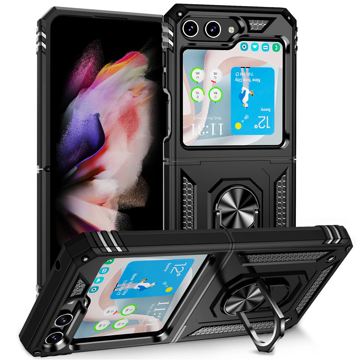 For Samsung Z Flip 5 4 3 Flip4 Flip3 Shockproof Folding Armor Case for Samsung Galaxy Z Flip 5 Flip5 5G Stand Holder Ring Cover