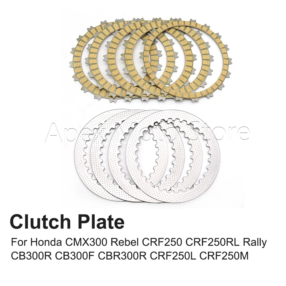 

Комплекты фрикционных дисков сцепления из стали для мотоциклов Honda CMX300 Rebel, CRF250, CRF250RL Rally, CRF250L, CB300R, CB300F, CBR300R