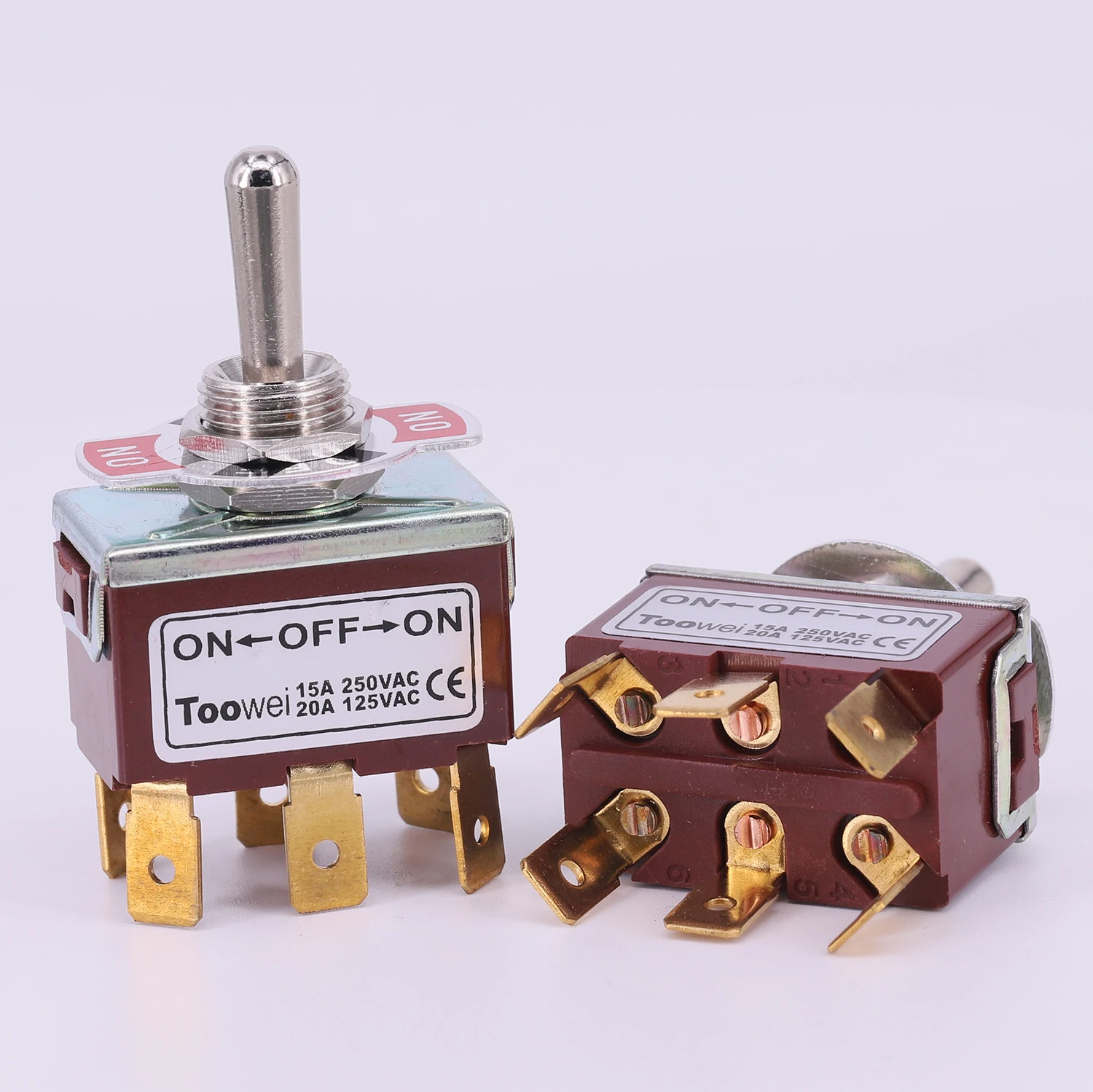 2PCS DIY Toggle Switch ON-OFF-ON 6Pin 3Position Latching  AC 125V/20A 250V/15A Power Rocker Switch Toowei