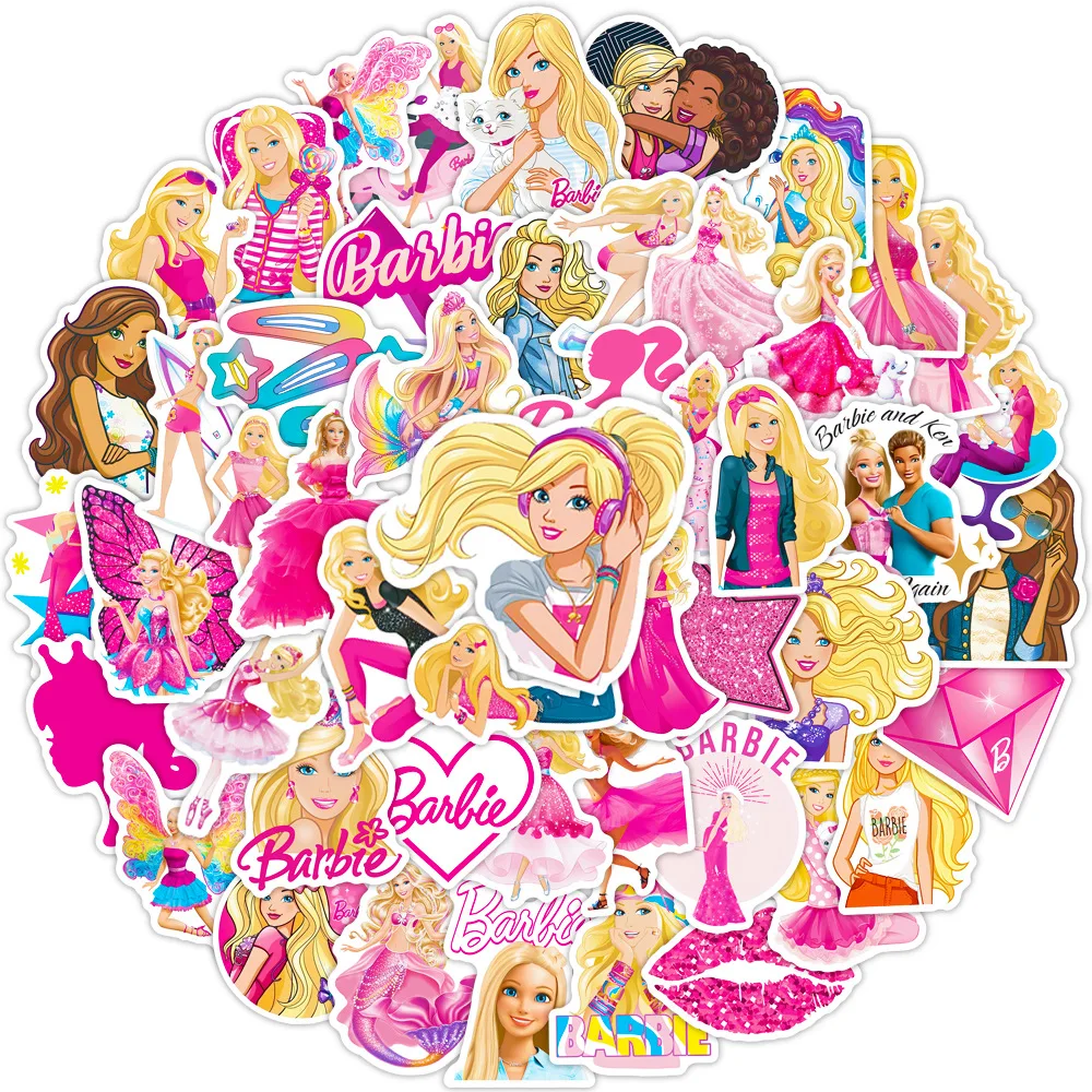 50/60Pcs/Set Barbie Princess Stickers Decorate Laptop Luggage Handbags Toys Waterproof Stickers DIY Toys For Kids