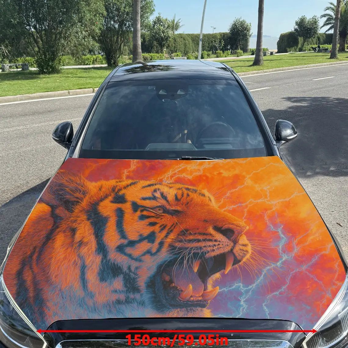 Car Decals Tiger with a Dynamic, Vibrant - Hued Artistic Design, Appearing Ready to Roar and Bring an Energetic Vibe to the Vehi