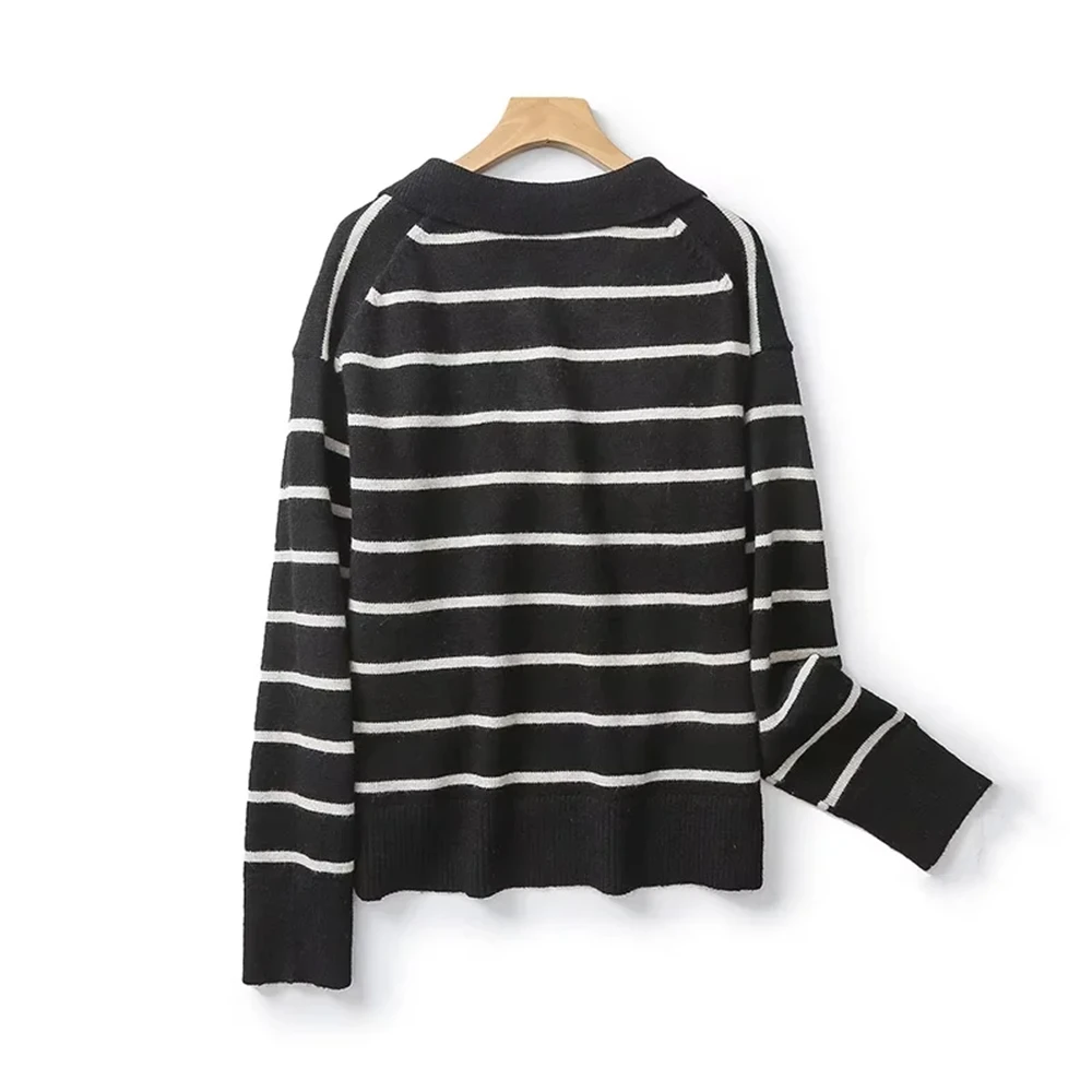 Cos Lris2024 women\'s autumn/Winter temperament casual lazy style V-neck striped loose sweater 05692550800