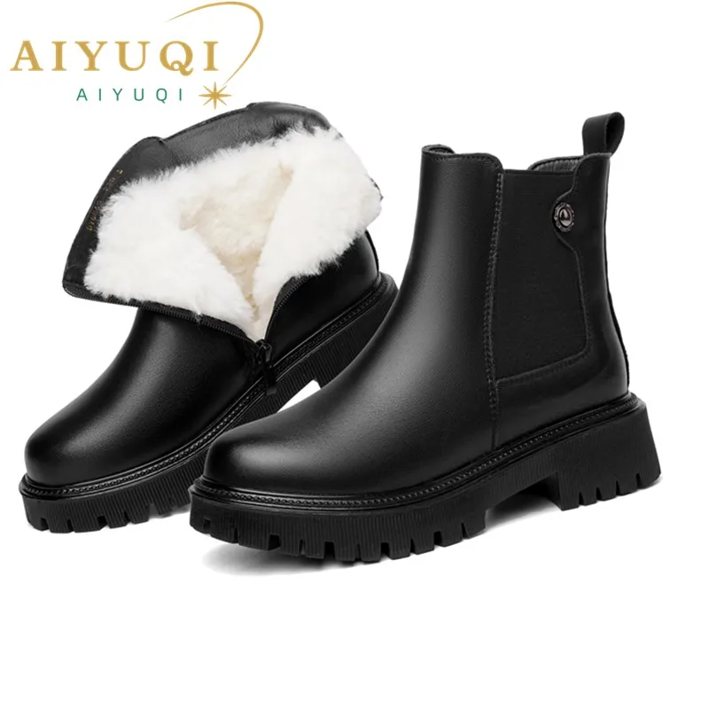 

Women Chelsea Boots 2024 New Genuine Leather Winter Shoes Boots Women Casual Platform Large Size Natural Wool Female Rider Boots