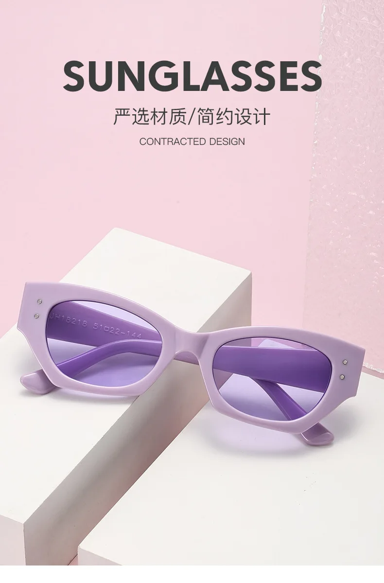 Vintage Kleine Niet Cat Eye Sonnenbrille Frauen Mode Marke Luxus Designer Polygon Sonnenbrille UV400 – Detail 1
