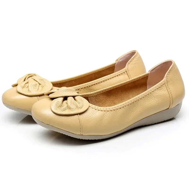 BEYARNE Genuine Leather Shoes Women Butterfly-knot Loafers Women Flats Ballet Autumn Winter Casual Flat Shoes Woman Moccasins