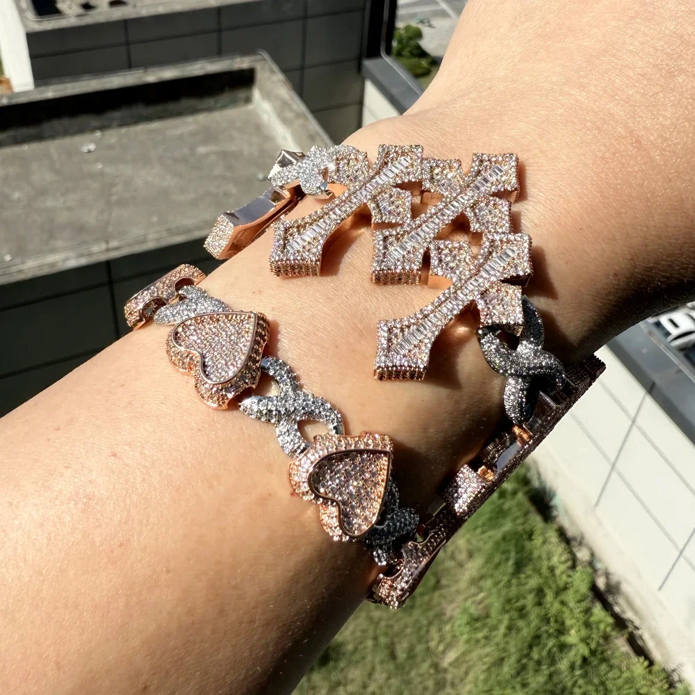 2025 New Arrived Multiple Stacked Crosses Bracelet Iced Out Bling Cubic Zircon Hip Hop Fashion Two Tone Jewelry For Men