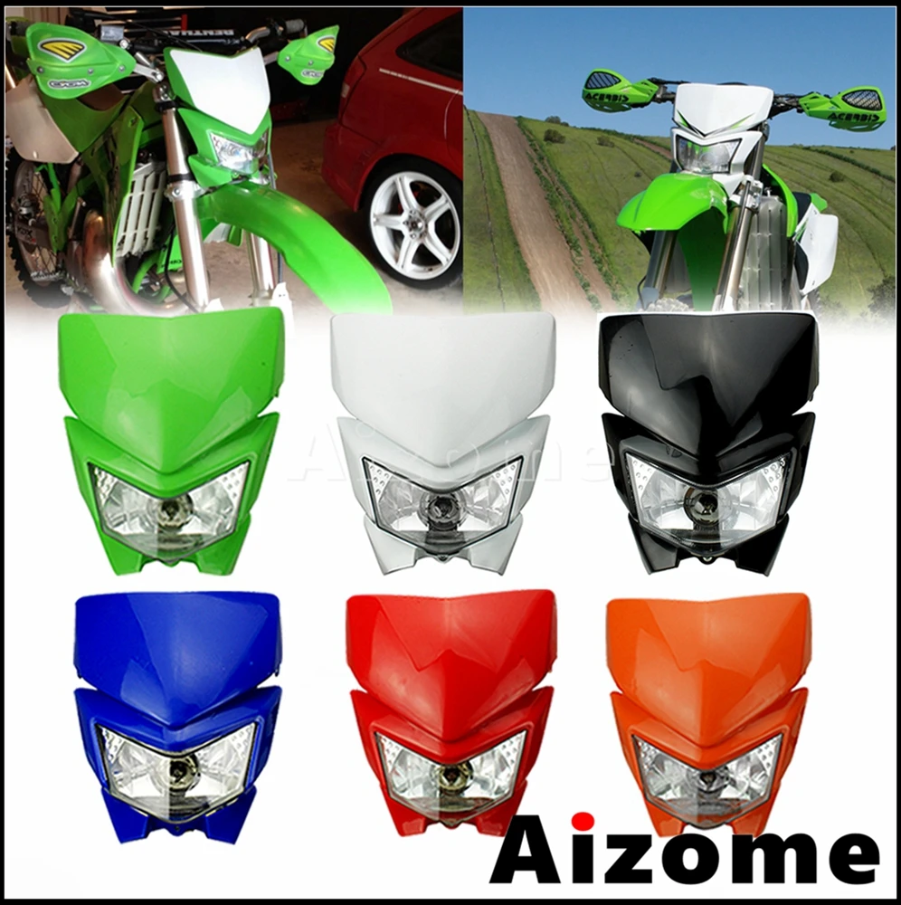 12V 35W Motorcycle Headligt Fairing Dual Sport Dirt Bike Motocross Headlamp Front Lights For Kawasaki KMX KX KLX KLR KLE KZ KDX