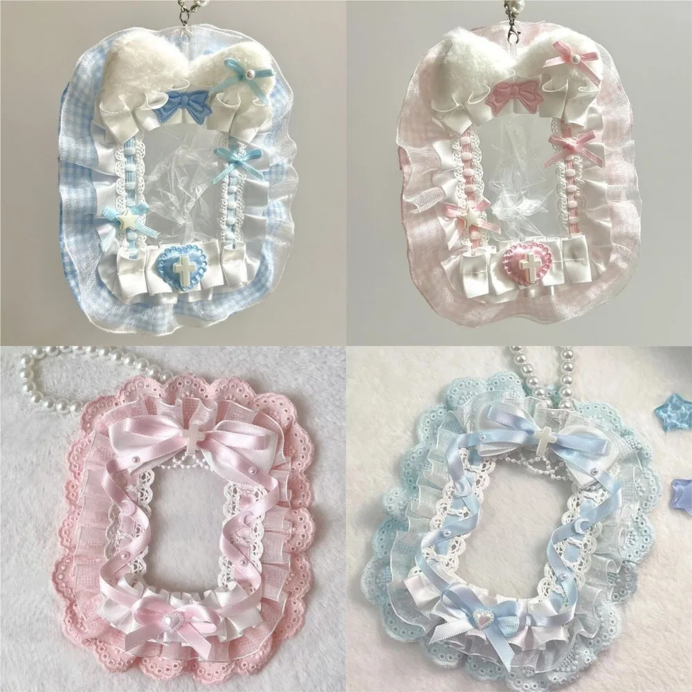 Sweet DIY Plush Card Holder with Ribbon Lolita Lace Photocard Case Idol Display Handmade Photo Protector Case Card
