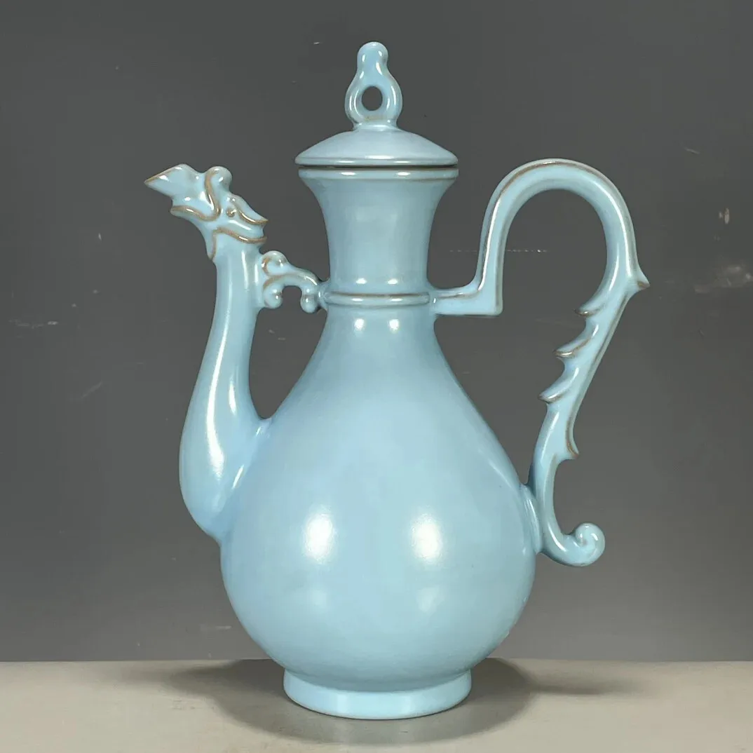 Song Ru Porcelain Celestial Blue Glaze Handle Jug Wine Pot Ornaments Antique