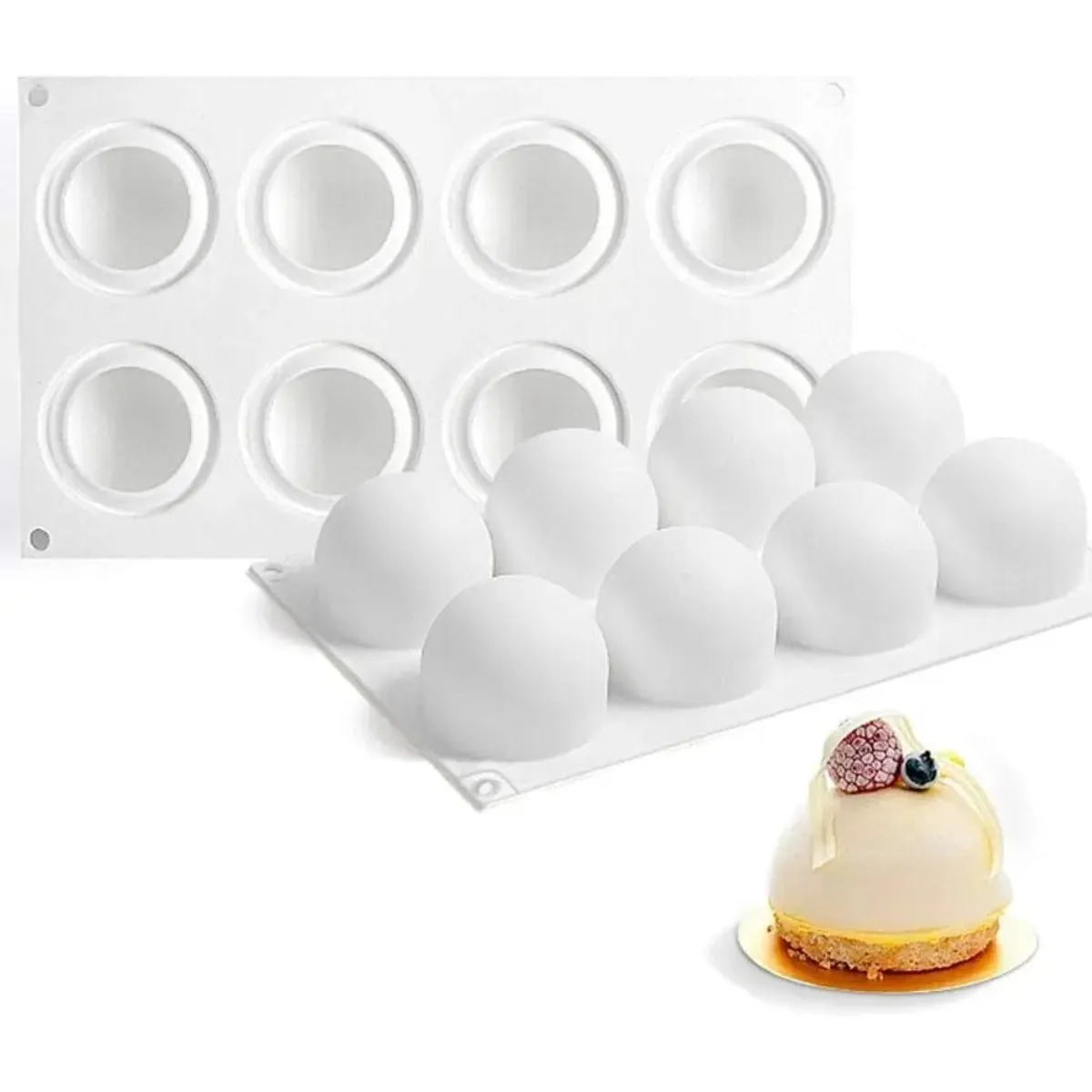 Molde esférico redondo de silicona para Mousse, molde de Chocolate DIY para hornear pasteles, postres, pastelería, pudín, magdalenas, herramientas para hornear, 8 cavidades, 1 ud.