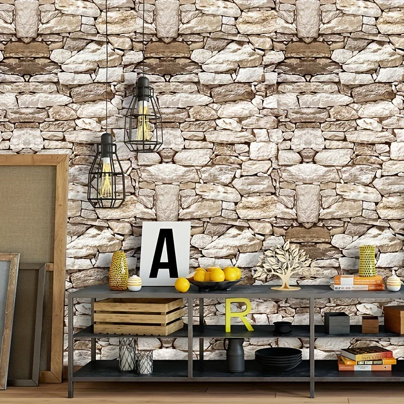 Stone Wall Effcet Wall Sticker Restaurant Dormitory Pvc Wallpaper 3D Effect Vinyl Art For Home Decals Brick Texture Wall Sticker