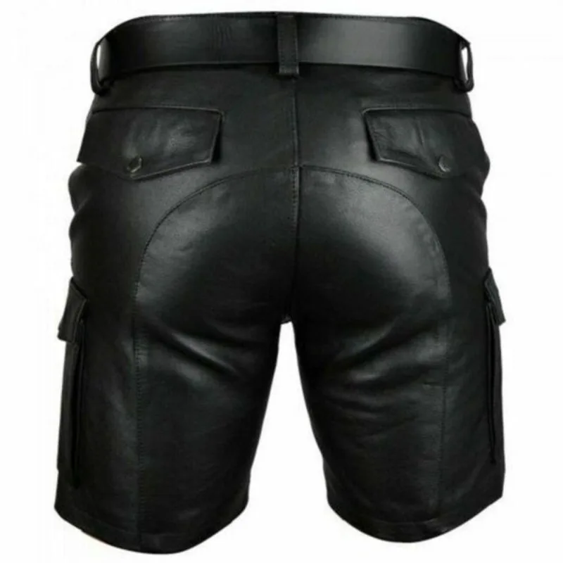 Mens Summer Leather Shorts Mens Casual Skinny PU Leather Short Pants Street Motorcycle Riding Punk Multi Pocket Faux Shorts 5XL