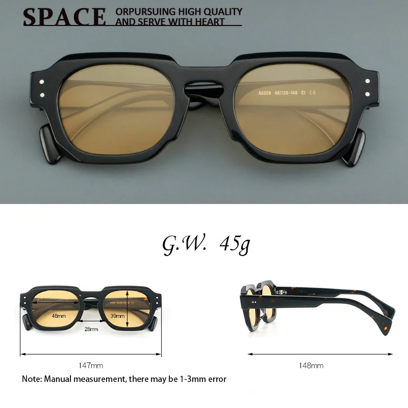Premium Handcrafted Square Acetate Sunglasses Unisex Retro Business Casual Shades Custom Logo Available for Men Women