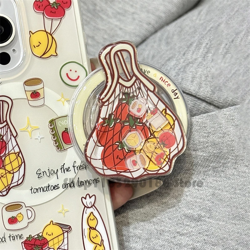 

Корейская милая сумка с фруктами, магнитный держатель для телефона, ручка для телефона Tok Griptok, подставка для телефона, поддержка iPhone 16, Pad Magsafe Smart Tok