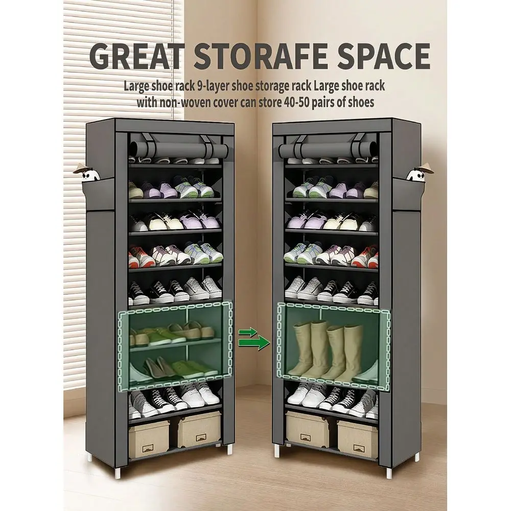 Shoe Rack,9 Tier Shoe Organizer With Nonwoven Fabric Cover, Shoe Storage Shelf For 4050 Pairs Of Shoes, Entryway, Suitable For