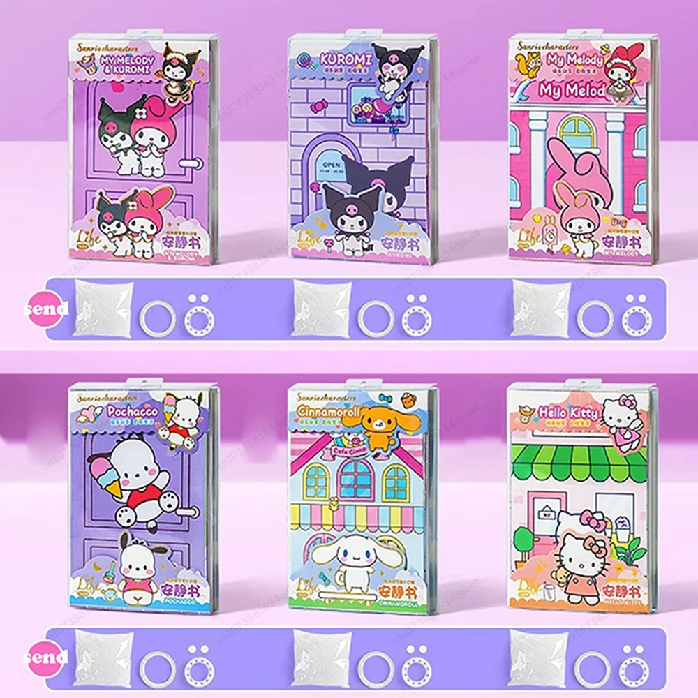 Sanrio Cartoon Quiet Book para Crianças, Livros de Brinquedo Auto Feitos e Duráveis, Não Precisa Cortar, Padrão Bonito, Kuromi Mereti