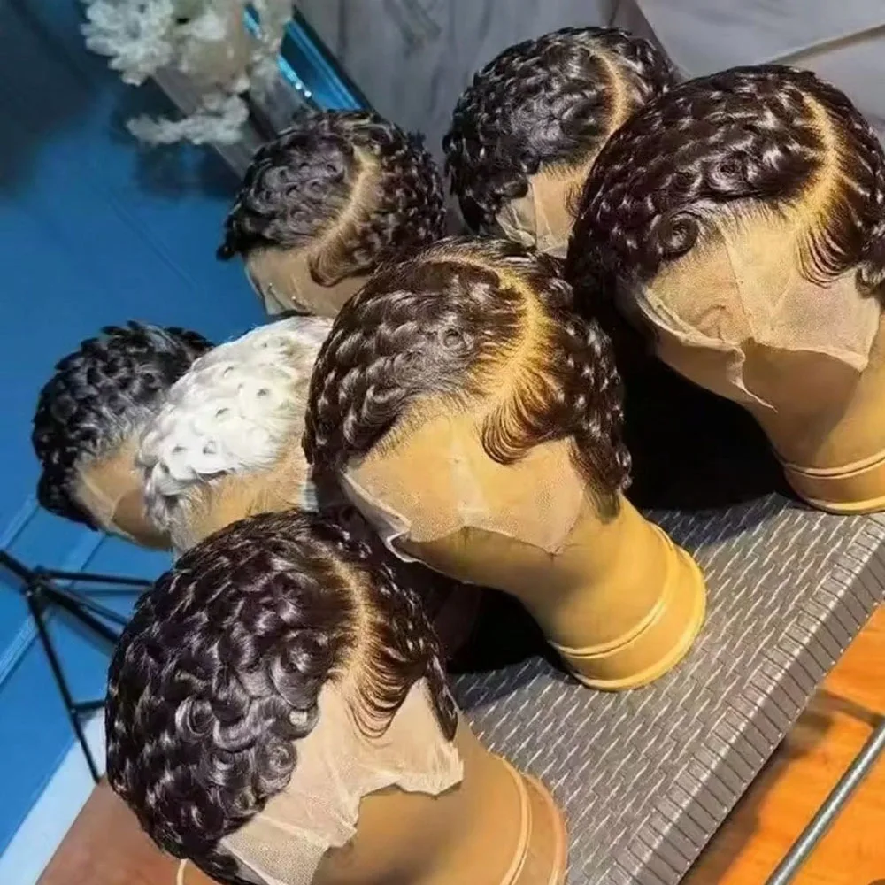 

Hot-selling natural-colored short finger-wave curl machine cute pixie wig, pixie wigs are suitable for everyday wear and parties