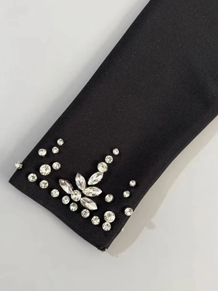 2025 mujeres de lujo Sexy de manga larga rebordear negro Maxi vestido ceñido largo elegante vestido de fiesta de noche para Club