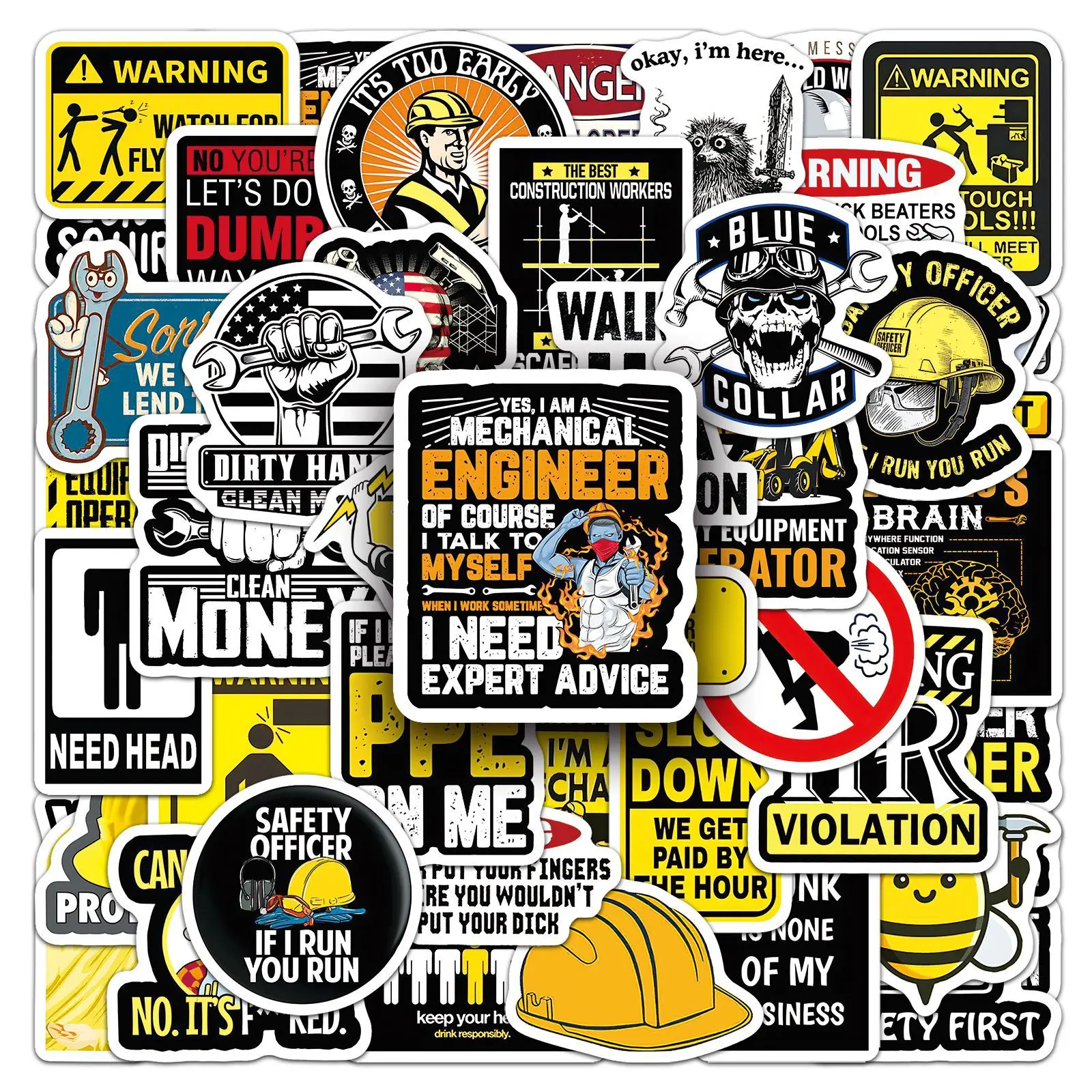 50 Stück Sicherheitshelm-Slogan-Graffiti-Aufkleber Identifikationsmarkierung Cartoon-Aufkleber DIY Gepäck Handy Gitarre Tasse Scrapbook Kinderspielzeug