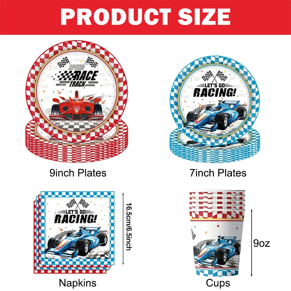 Race Car Birthday Party Tableware Red Blue Paper Plates Cup Napkins Banner Number Balloon Speed Racing Party Decoration Supplies