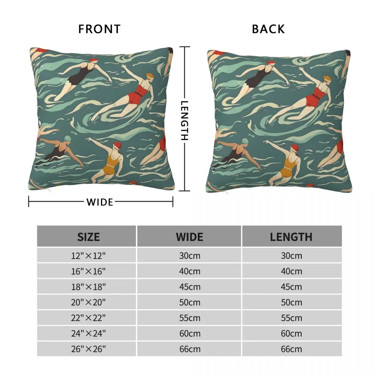 Synchro Swimmers Retro Square Pillowcase Polyester Linen Velvet Printed Zip Decor Pillow Case Bed Cushion Cover 45x45