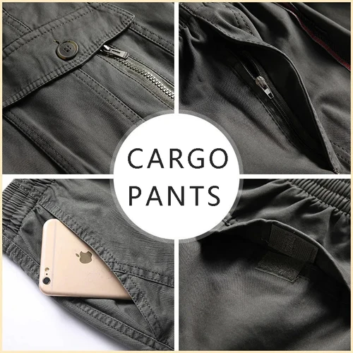 Imagen 2 del producto Pantalones Cargo de talla grande para hombre, pantalones informales holgados con múltiples bolsillos, pantalones de algodón de alta calidad, pantalones largos para correr para hombre 5XL 6XL