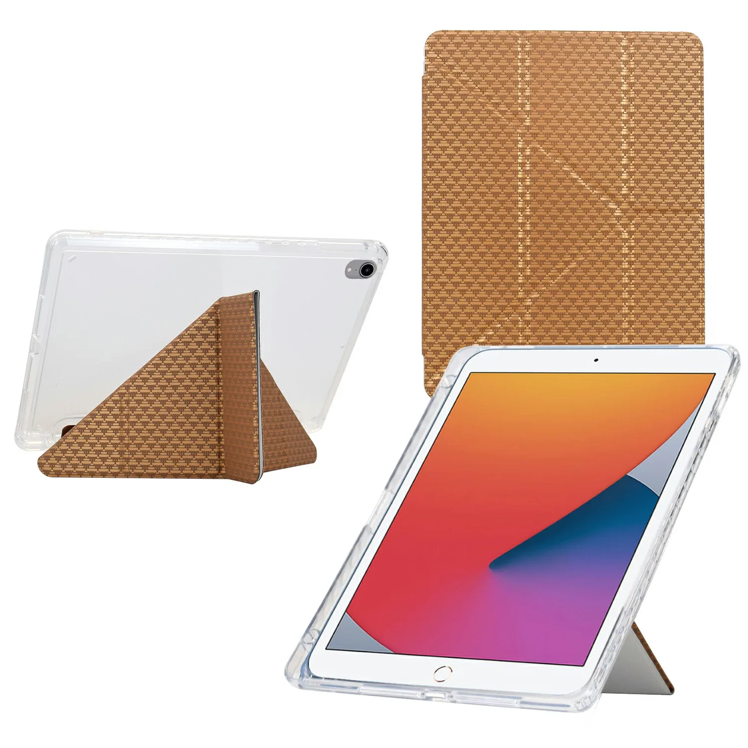 

Tablet Case For iPad 10.2 (2020) / (2019) / Air 10.5 inch (2019) , Y-Fold Stand Pyramid-Patterned Leather + Clear Acrylic Cover
