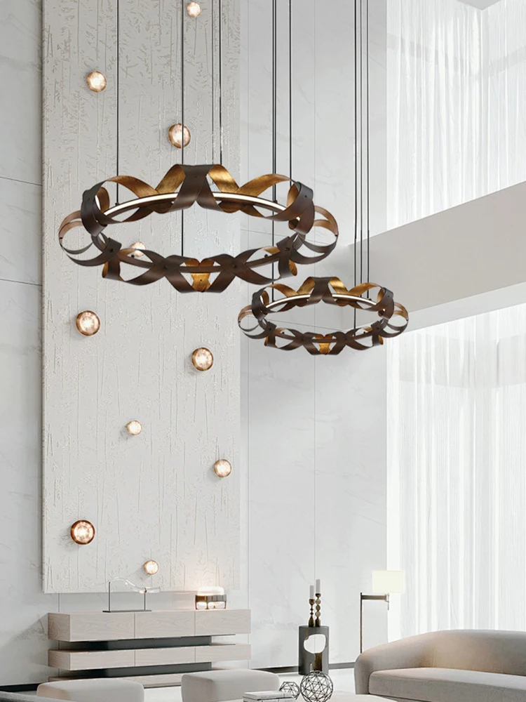 Black-brass Twist Ribbons Pendant Lights LED Creative Living Room Metal Hanging Lamp for Ceiling Villa Home Lustre for Staircase