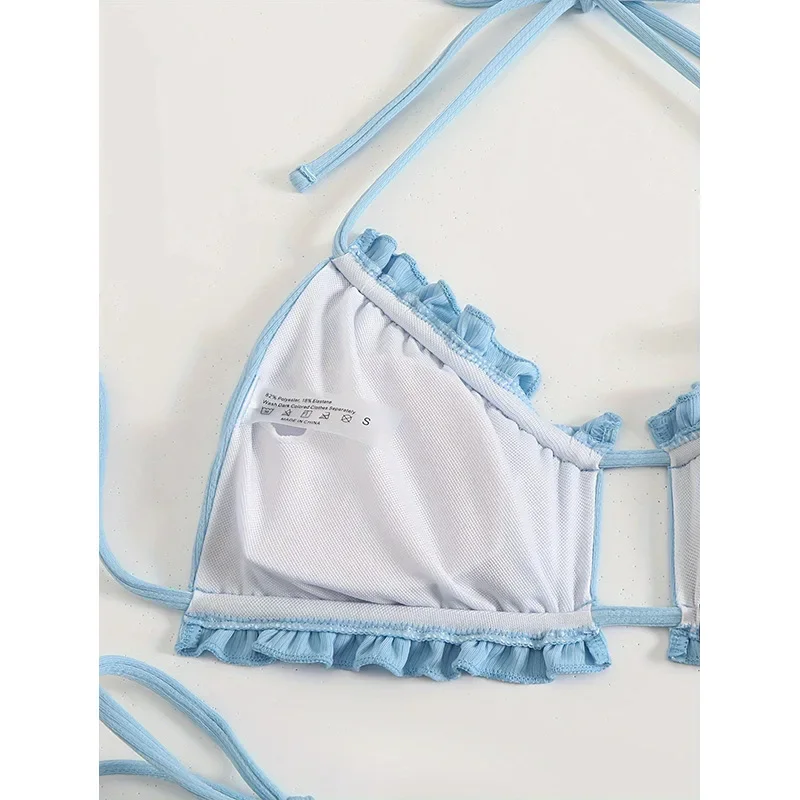 ブルーマイクロビキニ 2025 新ブラジル Biquini バンドー Tバック水着女性リブ水着水着女性の夏のビーチウェア