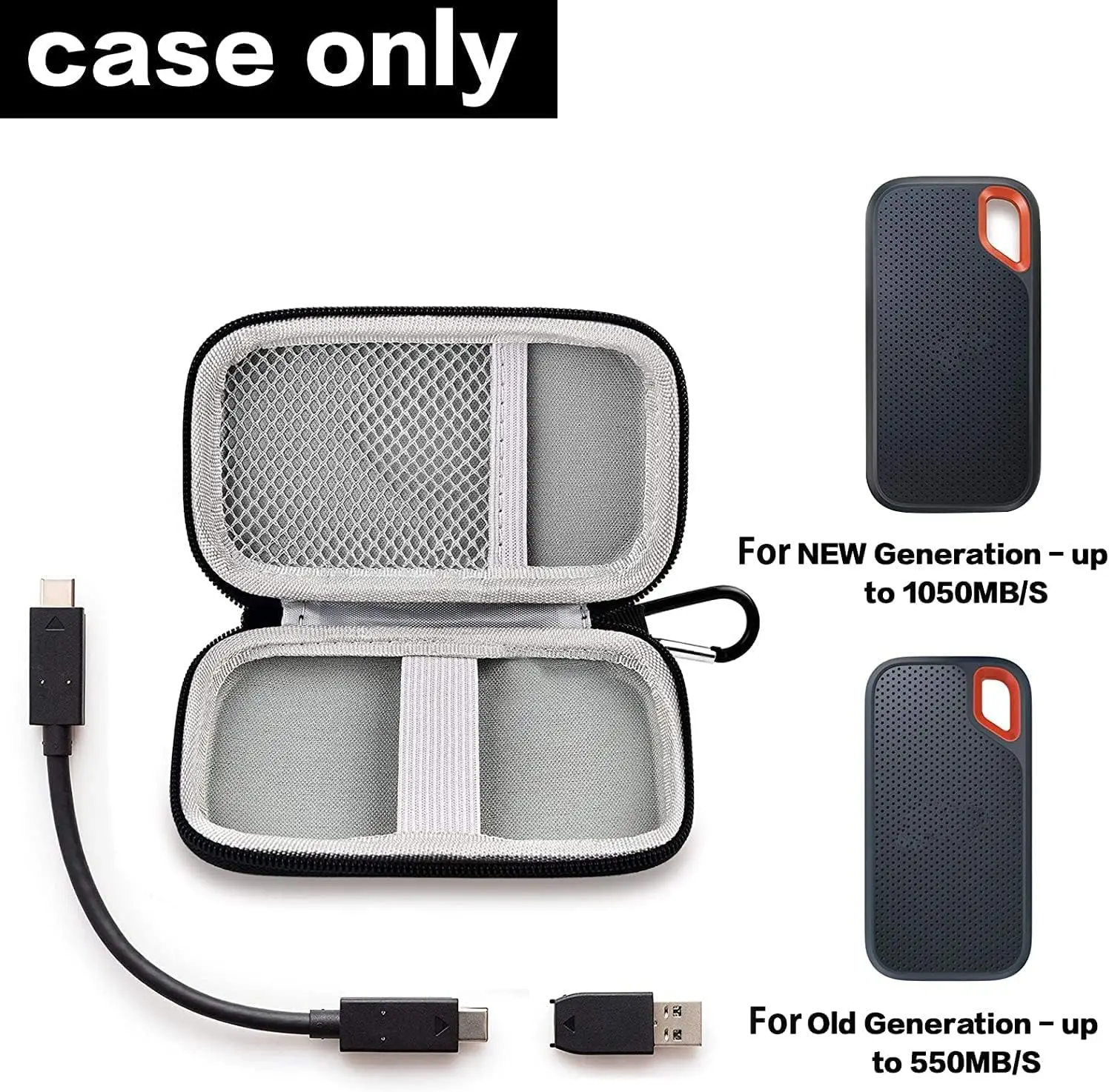 حقيبة تخزين لـ SanDisk 500GB/ 1TB/ 2TB/ 4TB Extreme Portable SSD - ما يصل إلى 1050 ميجابايت/ثانية - USB-C، USB 3.2 Gen 2 - خارجي (حقيبة فقط)