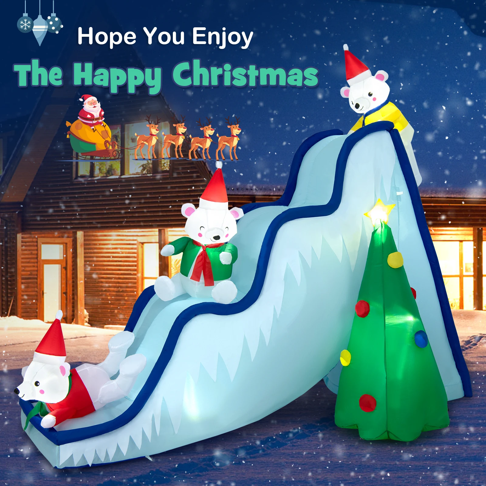 9 FT Inflatable Polar Bear Slide Scene Decoration, Blowup Christmas Decoration