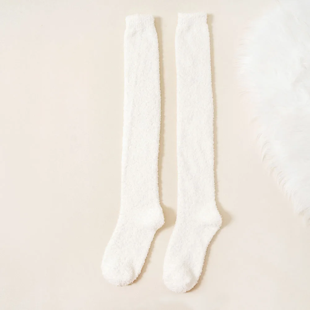 Women Coral Fleece Thigh High Socks Long Overknee Soft Keep Warm Home Winter