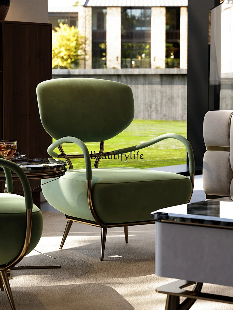 Italian Light Luxury Green Leather Single-Seat Sofa Chair Leisure Chair