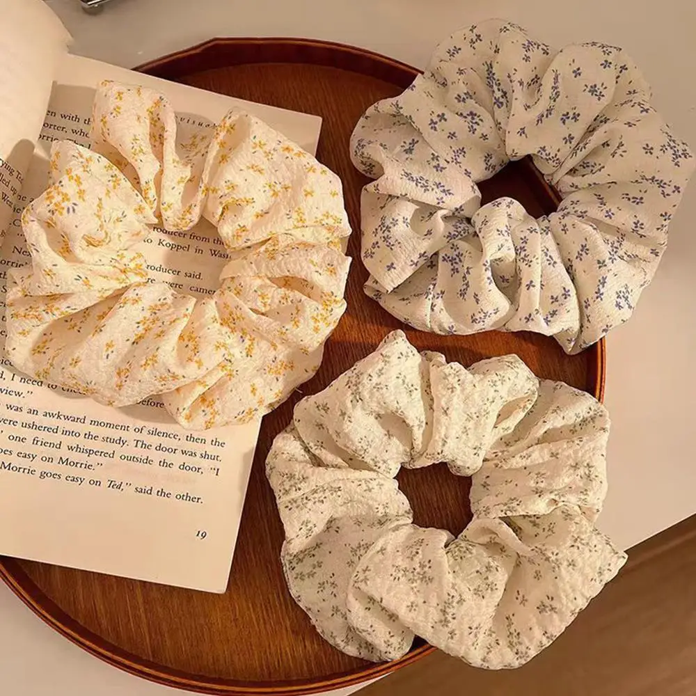 

HOT Simple Floral Scrunchie Elastic Rubber Band Rope Hair Accessories Set 3PCS Gilrs Plaid Hair Ties Large Intestine Hair Loop