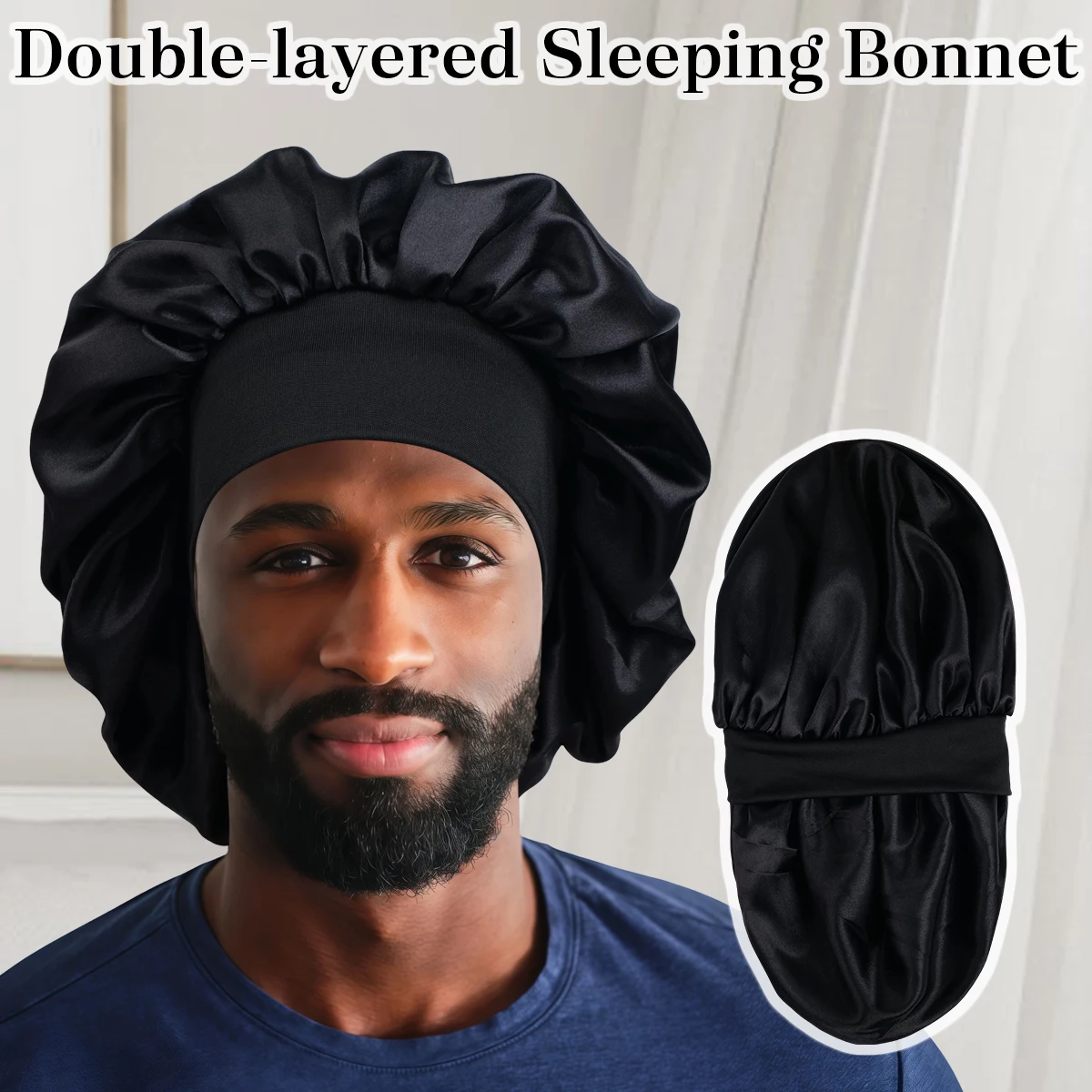 Unisex Double-Layer Satin Sleep Cap with Wide Brim Elastic round Hat Comfortable Hair Accessory for Styling And Advertising