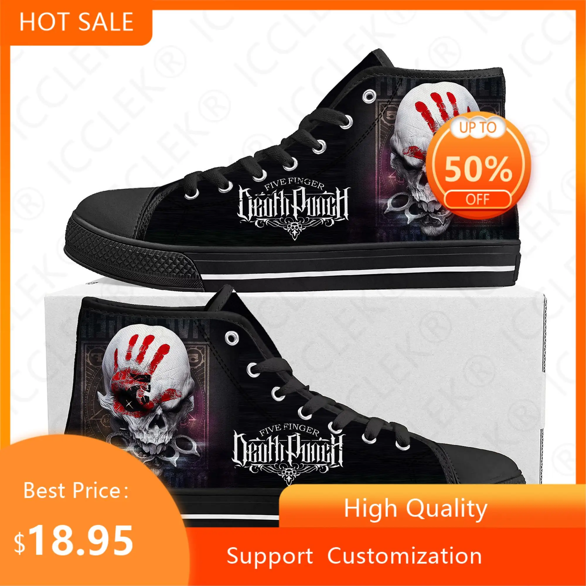 Five Finger Death Punch Band High Top Sneakers Mens Womens Teenager High Quality Canvas Sneaker Casual Couple Shoes Custom Shoe