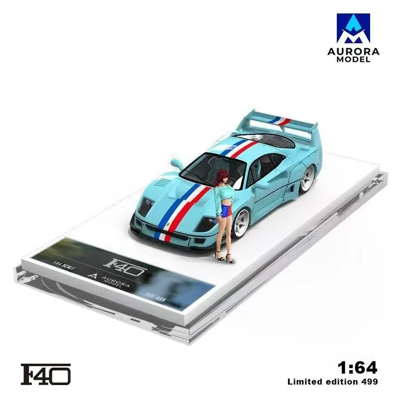 **الطلب المسبق ** موديلات أورورا 1:64 F40 أزرق / كارتون أبيض محدود 499 نموذج سيارة دييكاست