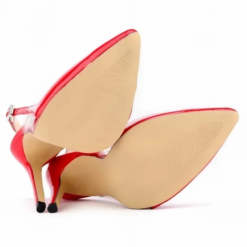 Zapatos de tacón de aguja transparentes de PVC para mujer, tacones altos de punta estrecha, sandalias con correa en el tobillo, zapatos de fiesta de boda, talla grande, 11cm