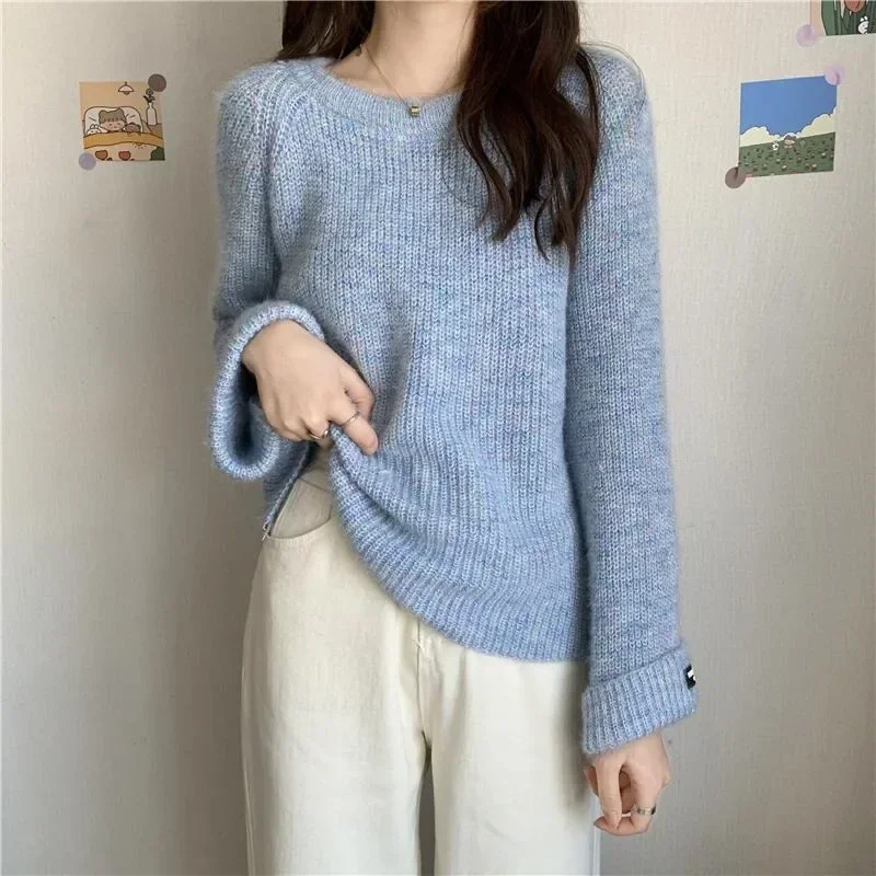 Spring  Autumn/winter  Stylish New Soft Supple Women's Sweater in Berry Color Loose Fit Long Sleeve Knitted Top Cropped Top