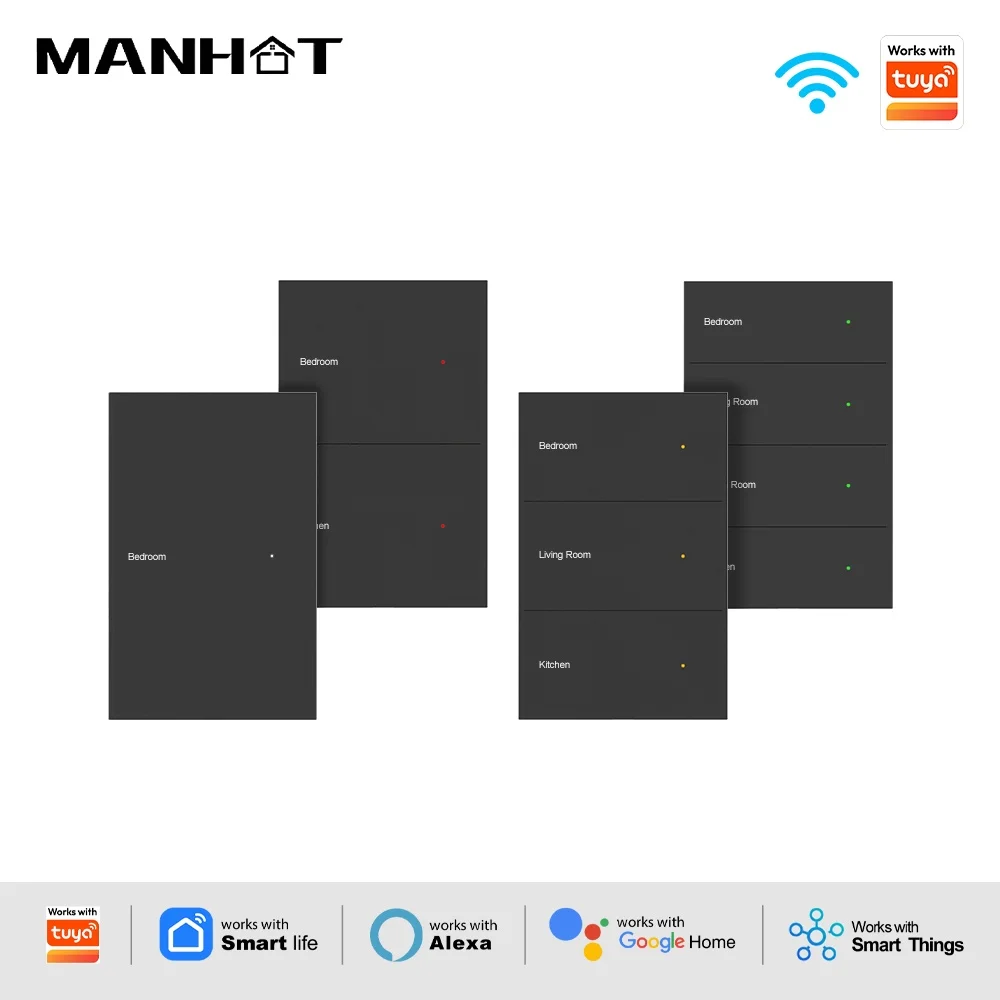 

Manhot Smart WiFi DIY Name Switch with Display Screen Panel Big Push Button Works with Tuya SmartThings Alexa Google Home App