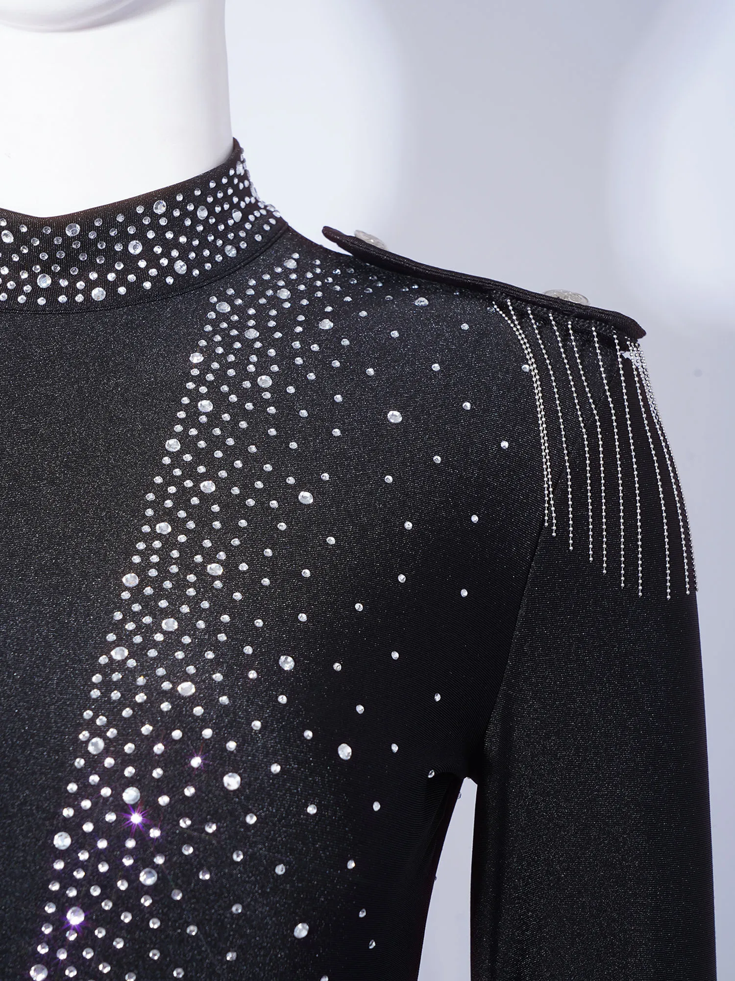 

Women Lyrical Dance Rhinestone Bodysuit with Metal Waist Belt Metallic Shiny Drape Long Sleeve Jazz Latin Dance Leotard Jumpsuit